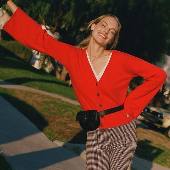 Anthropologie Moth Bell-Sleeved Red Cardigan - Picture 1 of 11